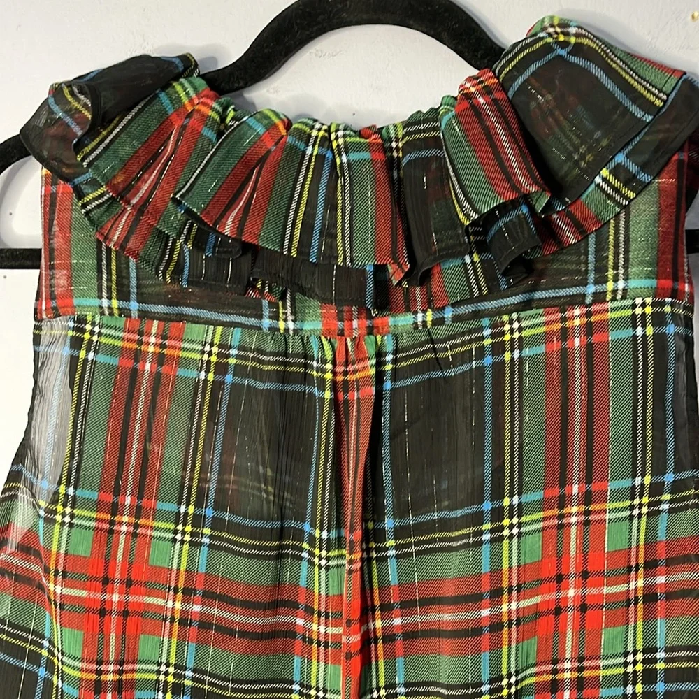 Sheer Sleeveless Plaid J. Crew Ruffle Blouse with Built In Cami Slip Top - Picture 9 of 11
